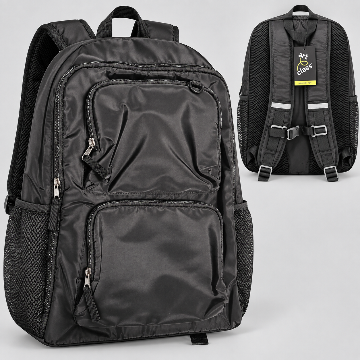 Art Class Black Backpack with Multiple Pockets and Padded Straps